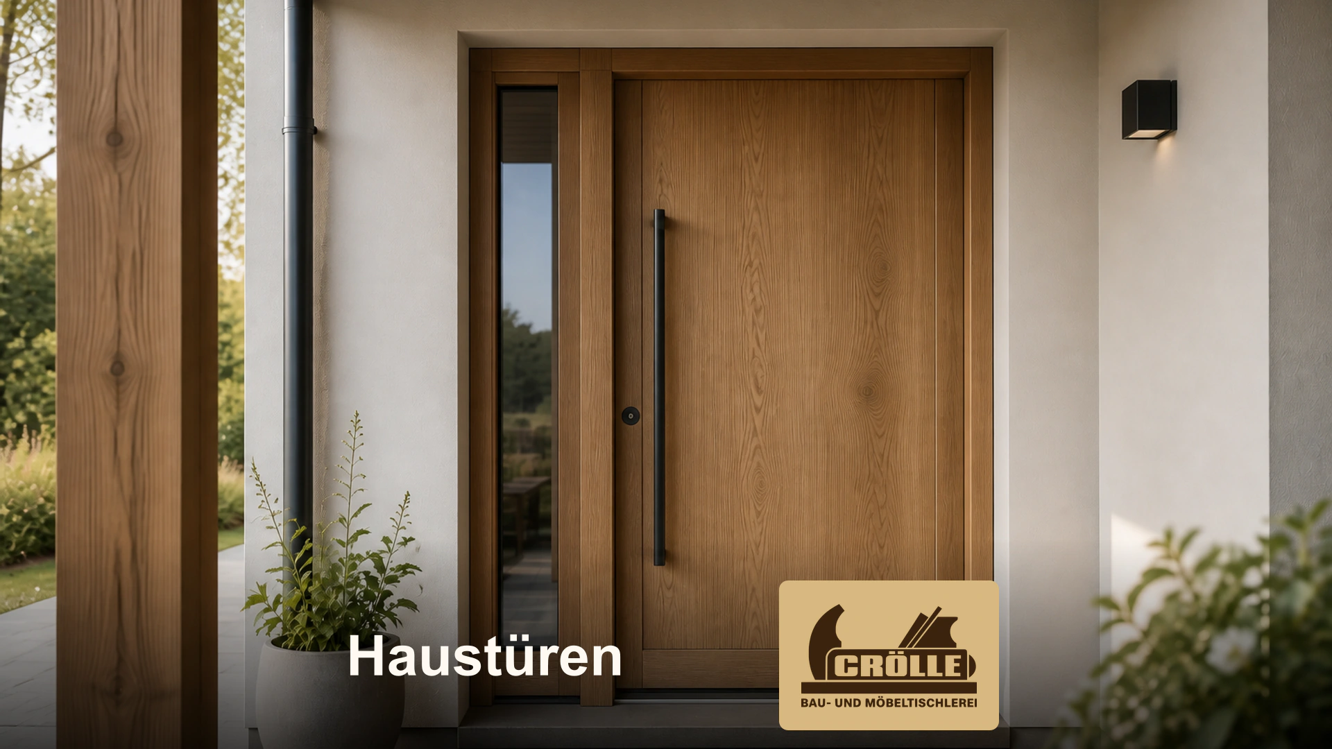 Holz-Haustür mit schmalem verglastem Seitenteil