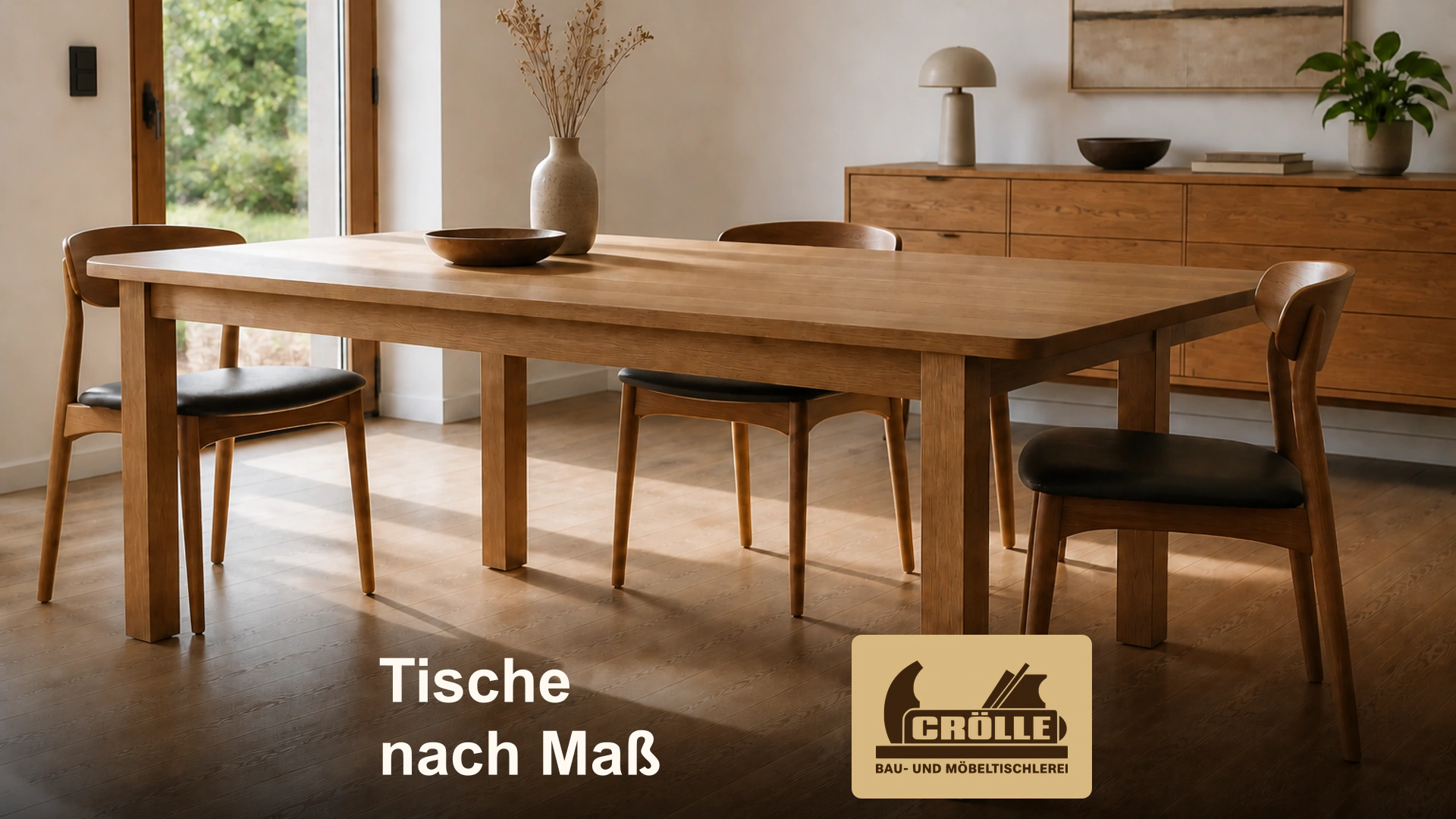 Holztisch im Wohnraum