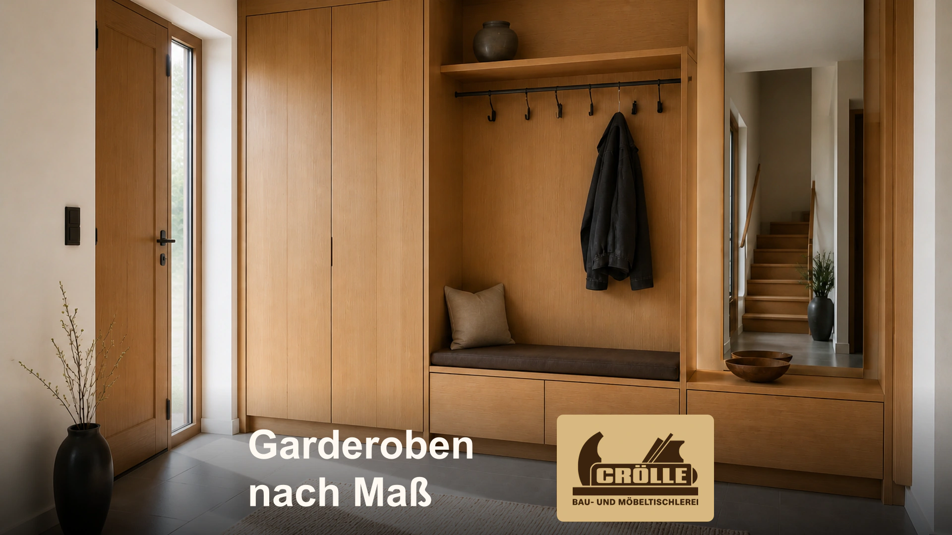 Garderobe aus Holz mit Sitzbank und Kleiderhaken